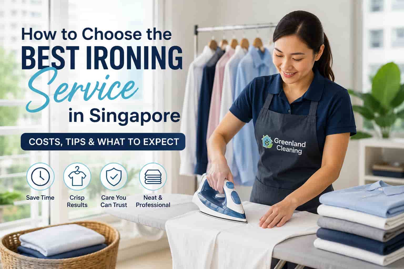 Professional helper ironing clothes at home in Singapore for a guide on choosing the best ironing service.