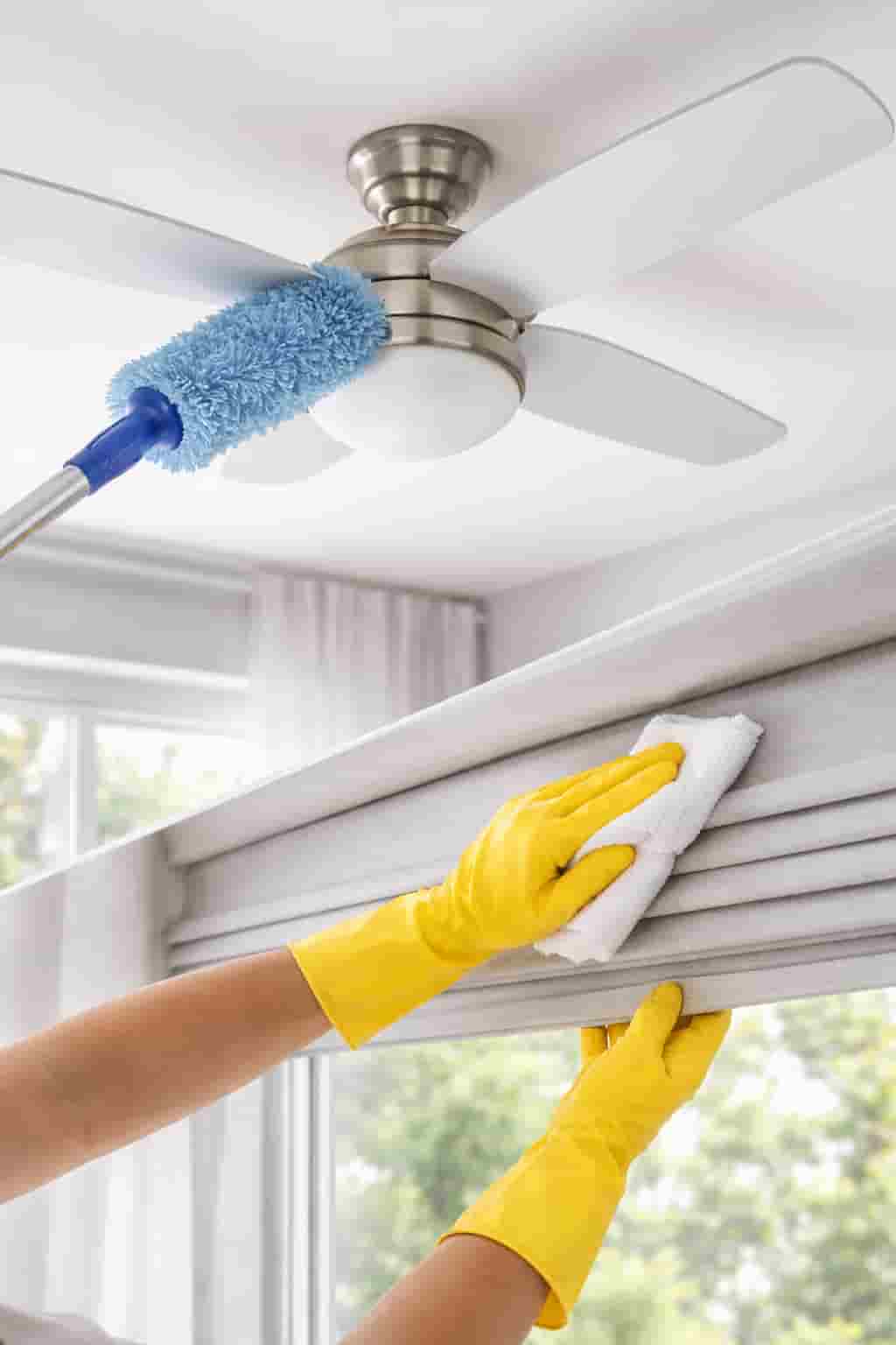 Cleaning ceiling fan and roller blind during end of tenancy cleaning service