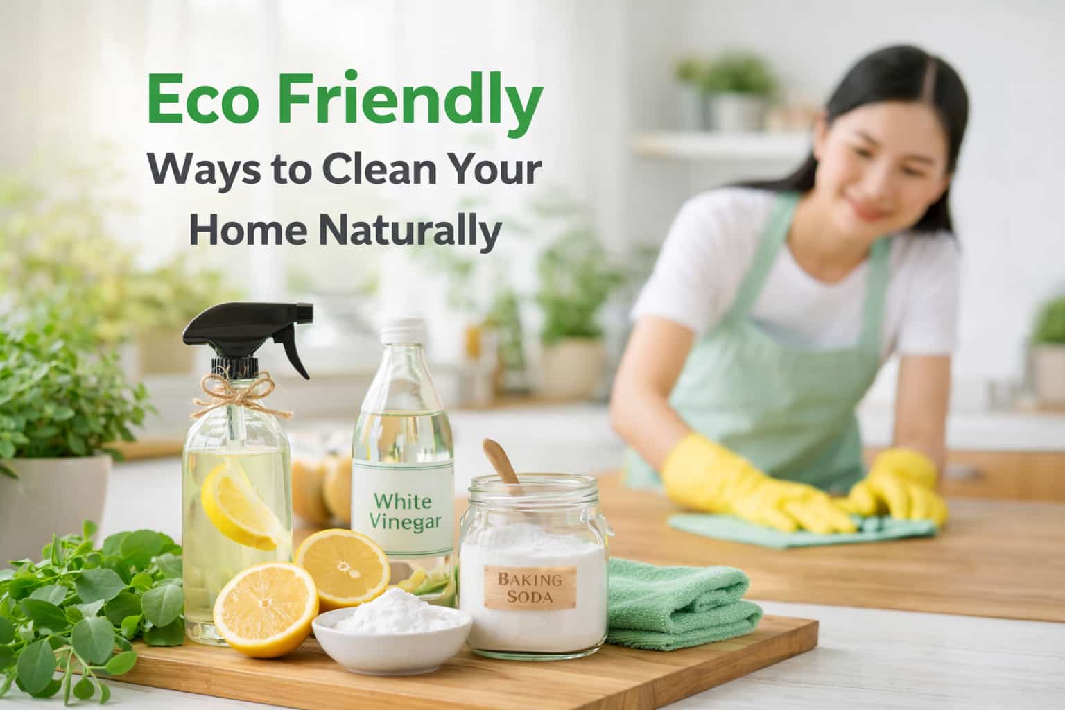 eco friendly home cleaning using natural ingredients like lemon vinegar and baking soda