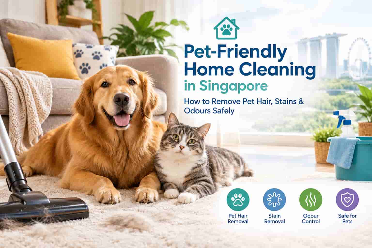 Pet-friendly home cleaning in Singapore for removing pet hair, stains and odours